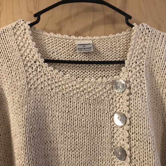 Handknits by Eastwinds Ivory Side Button Crochet Cropped Sweater Sleeve Women L - Picture 3 of 9